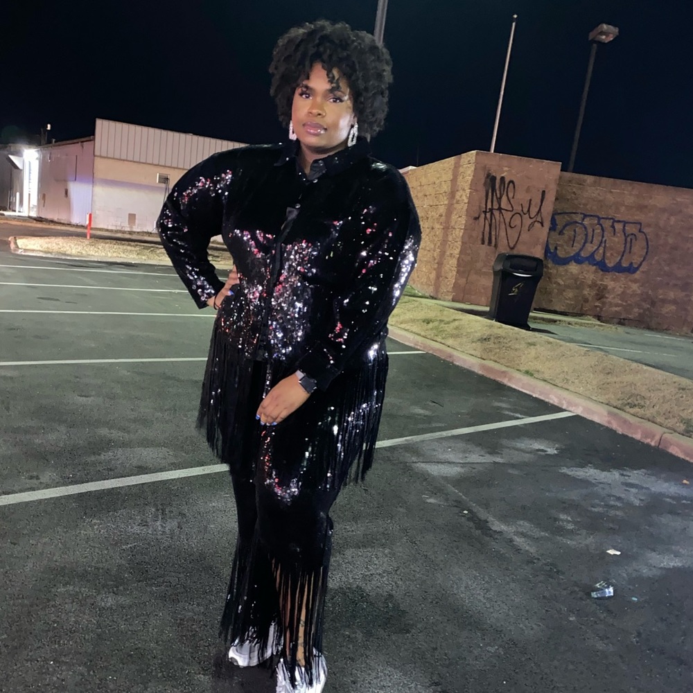 River Island Plus Black Sequin Tassel Set